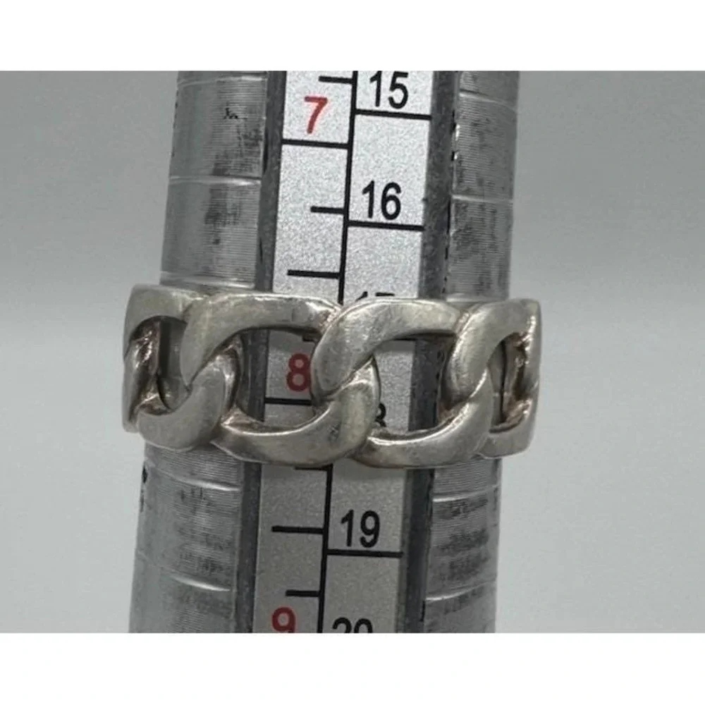 MENS CUBAN‎ CURB CHAIN LINK SOLID STERLING SILVER 925 STATEMENT BAND RING SZ 8
